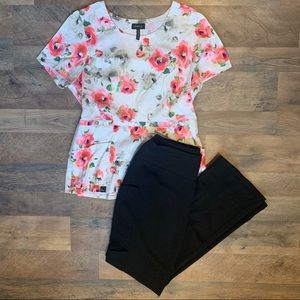 Jaanuu Peplum Top and Black Yoga Pant Scrub Set